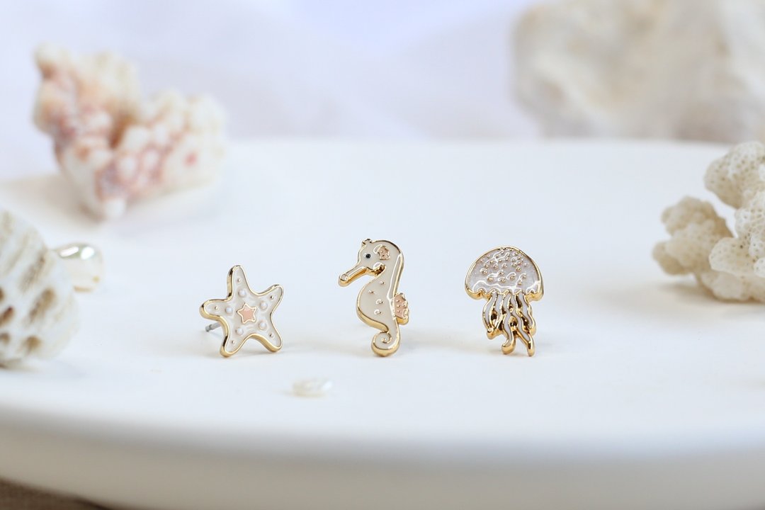 海星 水母 海马 海洋生物 夹式耳环 手工饰品 生日礼物 纸盒包装 - 耳环/耳夹 - 珐琅 多色