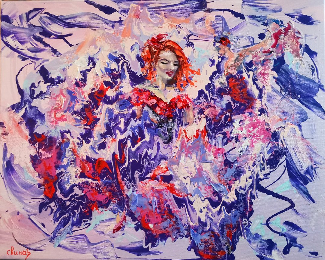 女孩喜欢舞蹈抽象绘画原创艺术画布艺术家 Svinar Oksana - 其他 - 其他材质 多色