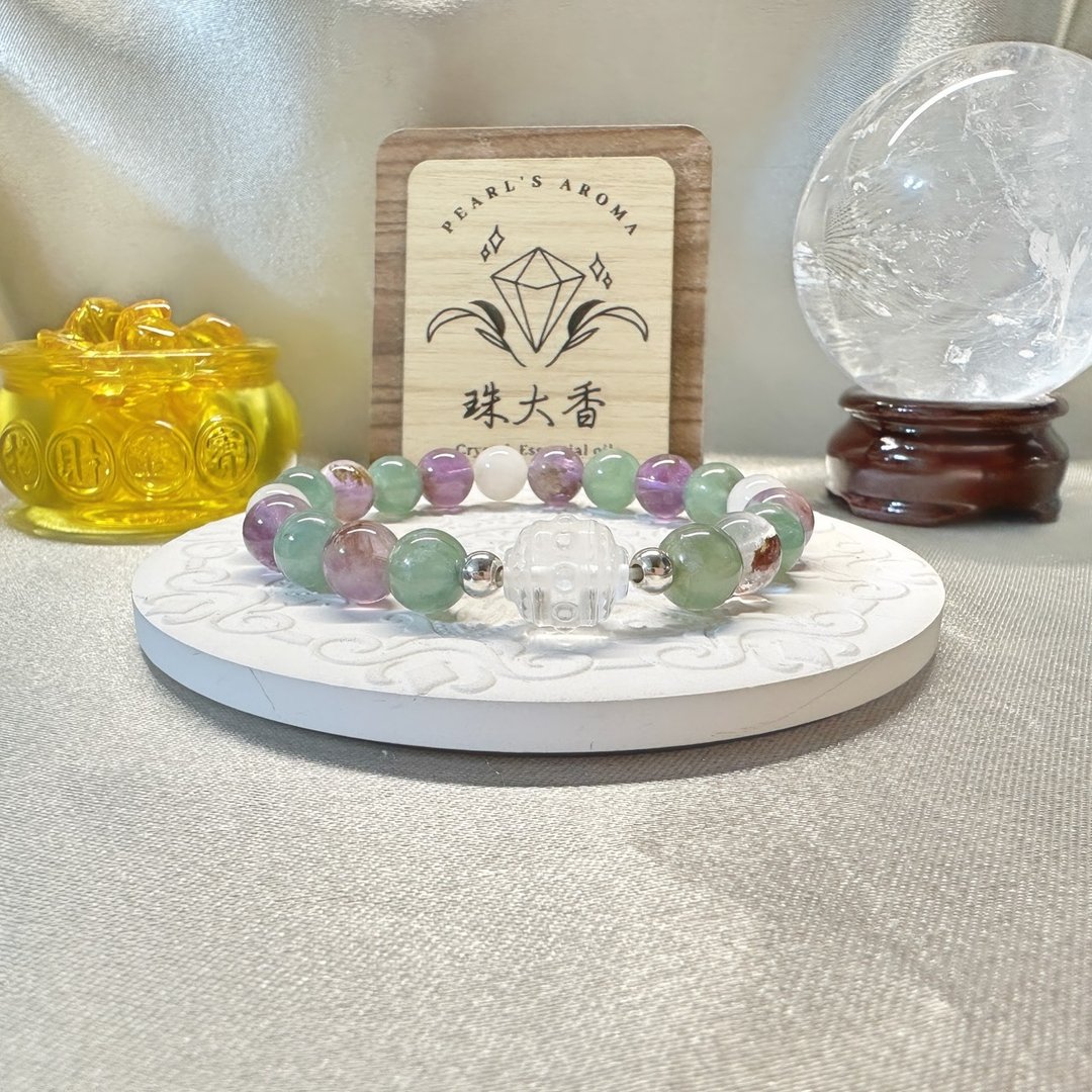 灵澈之境 白水晶・绿磷灰・紫幽灵・白发晶・925纯银手链 - 手链/手环 - 水晶 多色