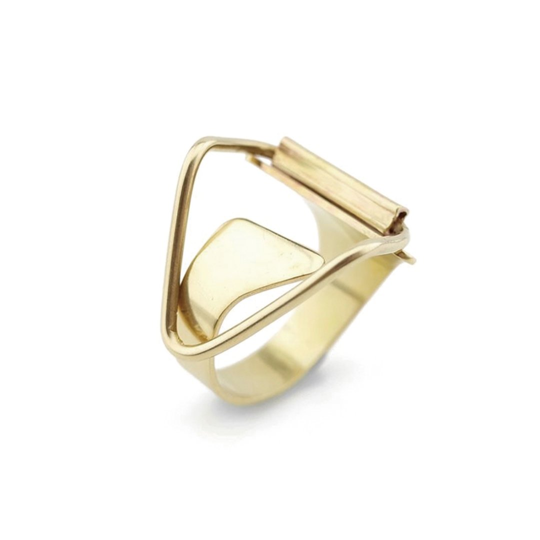 PLAY关节式立体戒指 (黄铜本色款)Play button ring - 戒指 - 其他金属 金色