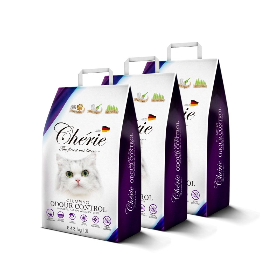 猫用品 | 法丽 | 德国凝结杉木砂 | 强效除臭 | 10L/4.3k*3 - 猫砂/猫砂垫 - 木头 