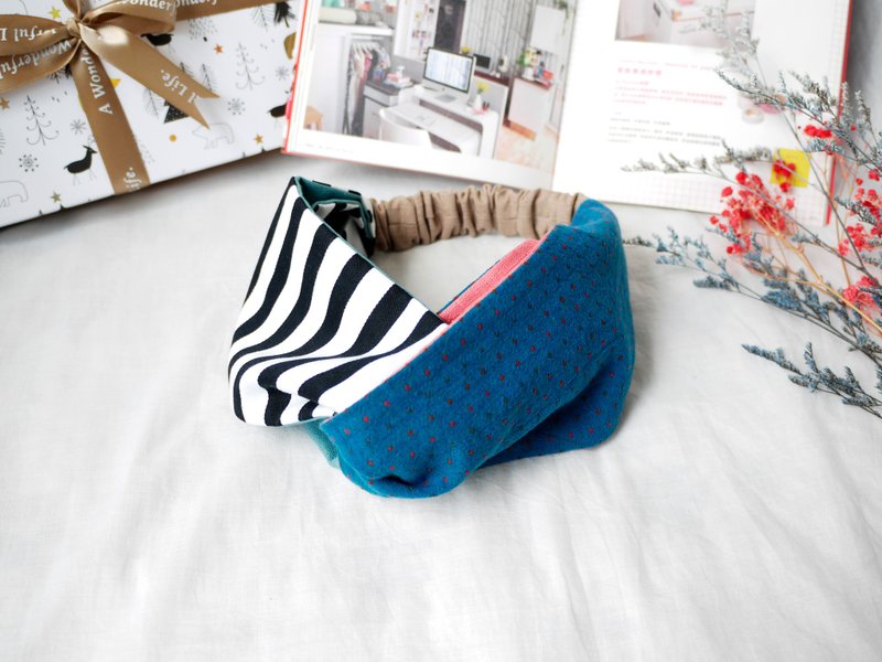 大人の发带  交叉发带:::80年代少女 - 发饰 - 棉．麻 蓝色