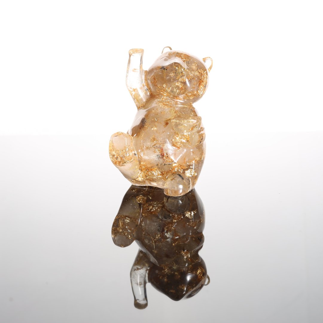 【母亲节礼物】宝石金箔钛晶招财猫摆饰 - 财位开运疗愈祝福幸运 - 摆饰 - 水晶 金色