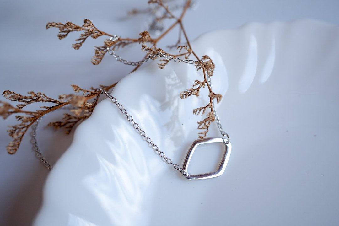 Diamond-shape quadrangle plain sterling silver necklace - 项链 - 纯银 银色