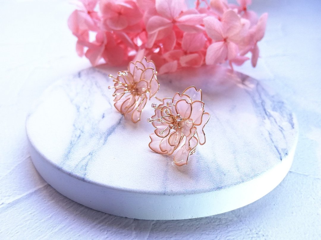 樱花服装 - 耳环/耳夹 - 树脂 粉红色