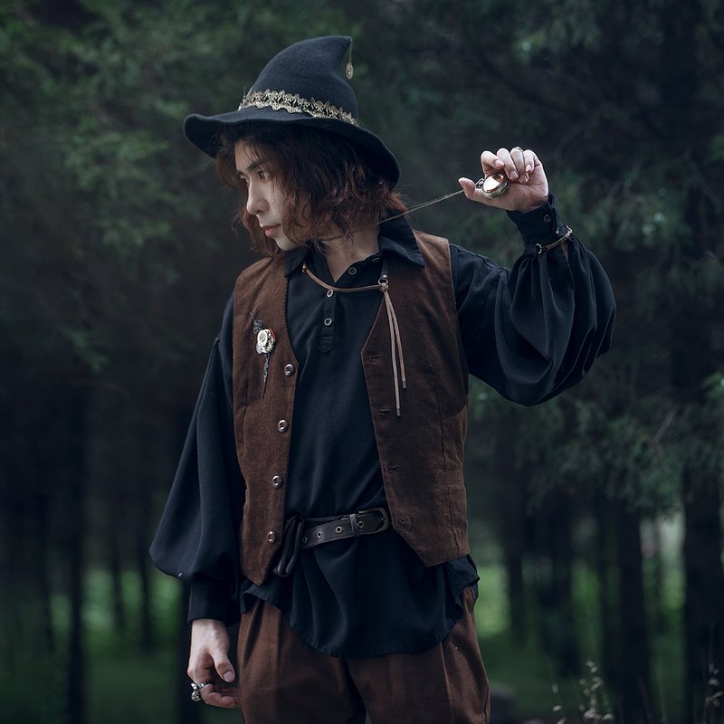 蒸汽朋克  咖色 条绒 灯芯绒 复古棕 秋V领 休闲 男西装马甲 - 男装上衣/T 恤 - 其他人造纤维 咖啡色