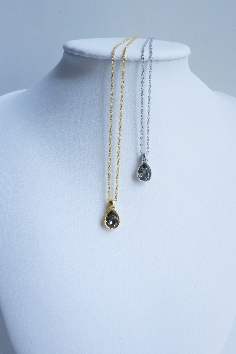 Swarovski 水滴型水钻颈链 - 黑钻石 - 项链 - 纯银 黑色