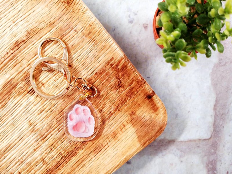 (白毛粉肉)肉球-透明双层压克力吊饰 钥匙圈 - 钥匙链/钥匙包 - 压克力 