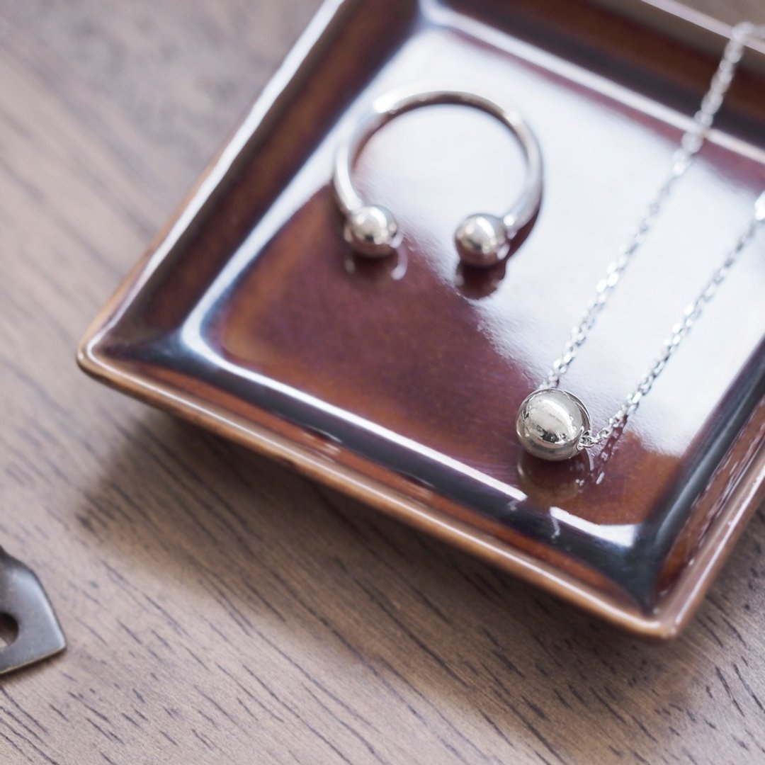 2 pieces set) Ball Necklace & Ring Silver 925 - 项链 - 其他金属 银色