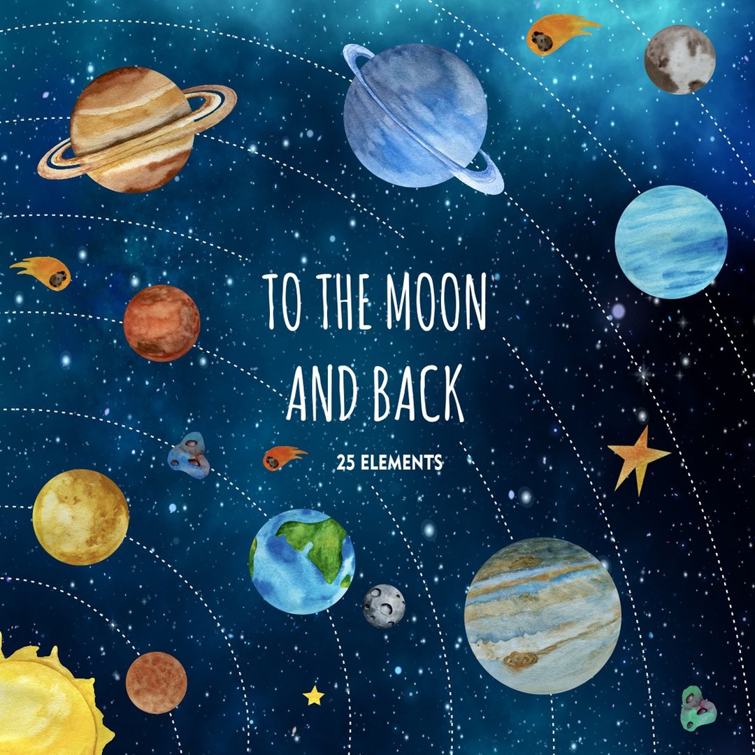 Watercolor Solar System, Outer Space Clipart - 插画/绘画/写字 - 其他材质 多色