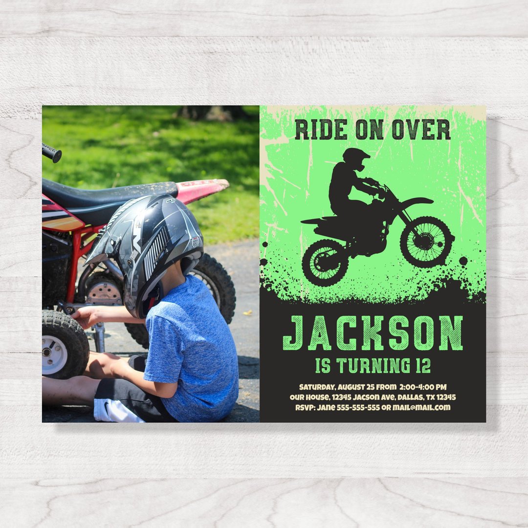 Dirt Bike Birthday Invitation, Digital, With Photo, Personalized - 电子喜帖/贺卡/邀请函 - 其他材质 