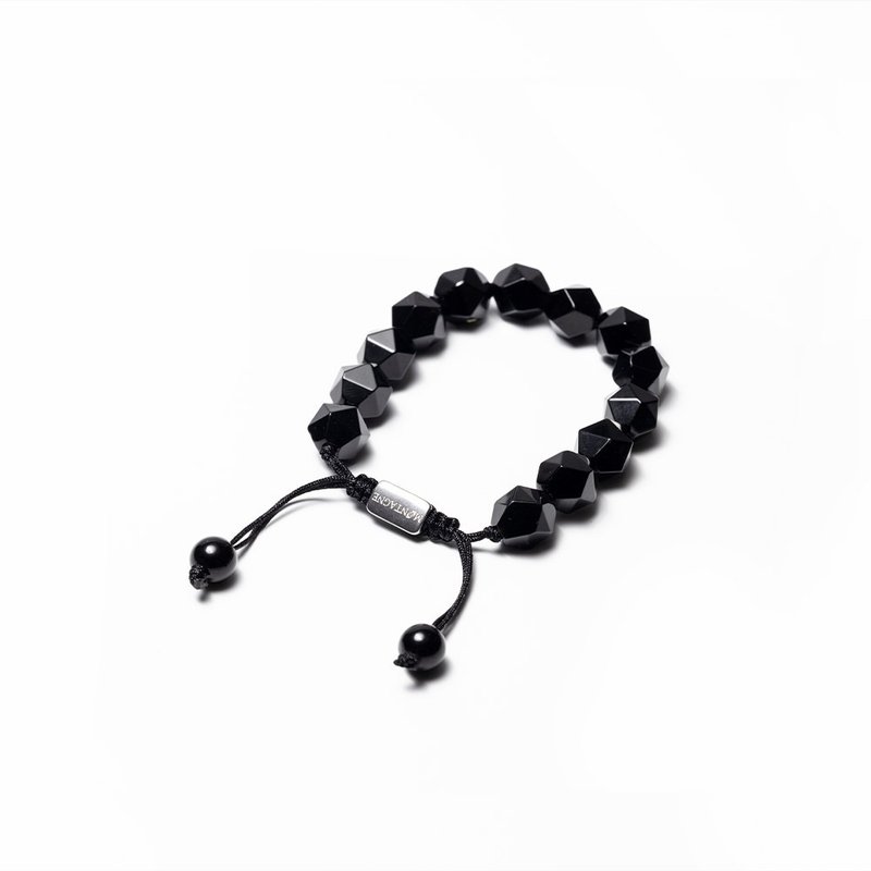【Montagne】切角黑曜石LOGO手链 | 编织款 - 手链/手环 - 水晶 黑色