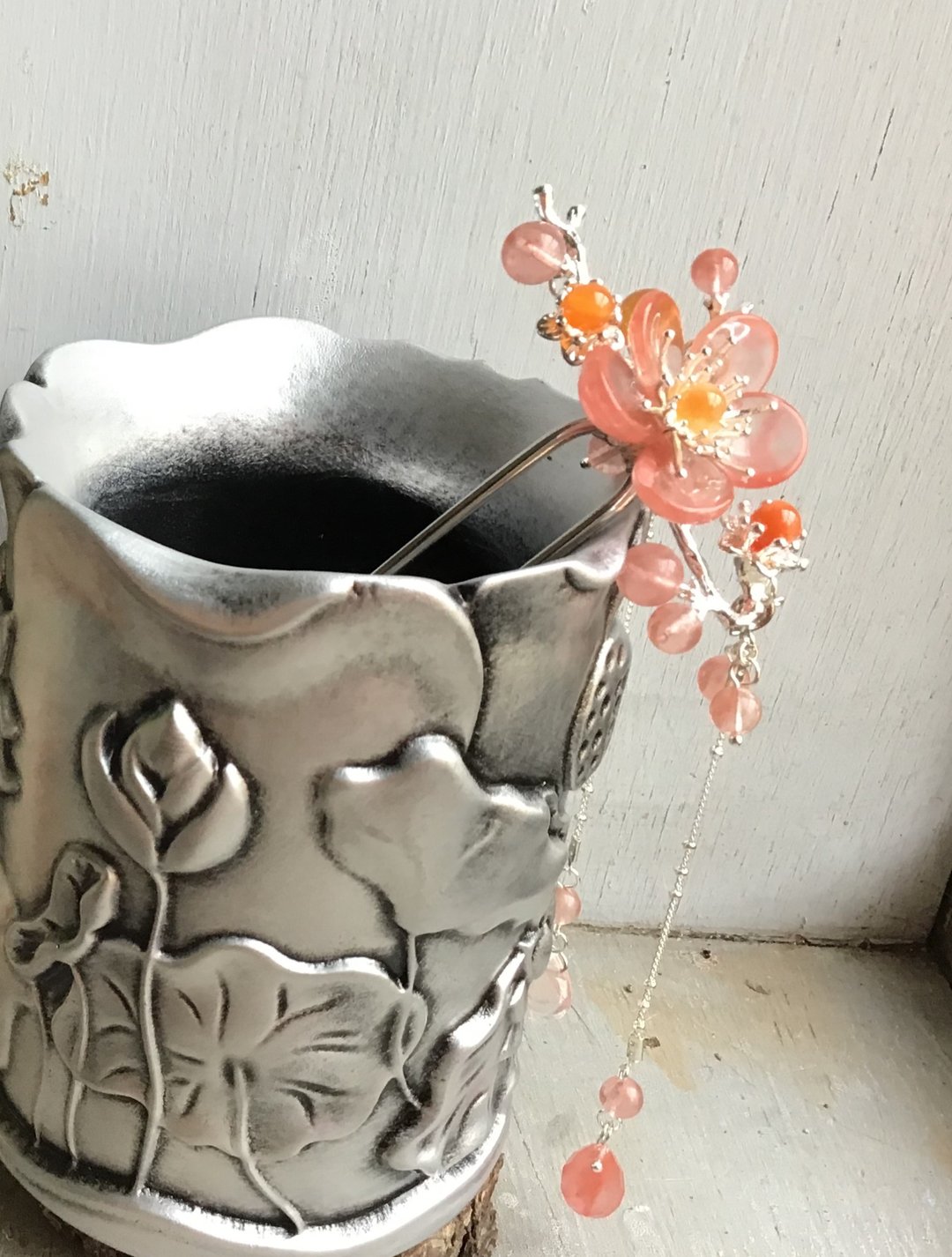 喵手作~古风梅花发钗发簪(西瓜红/银) - 发饰 - 其他材质 