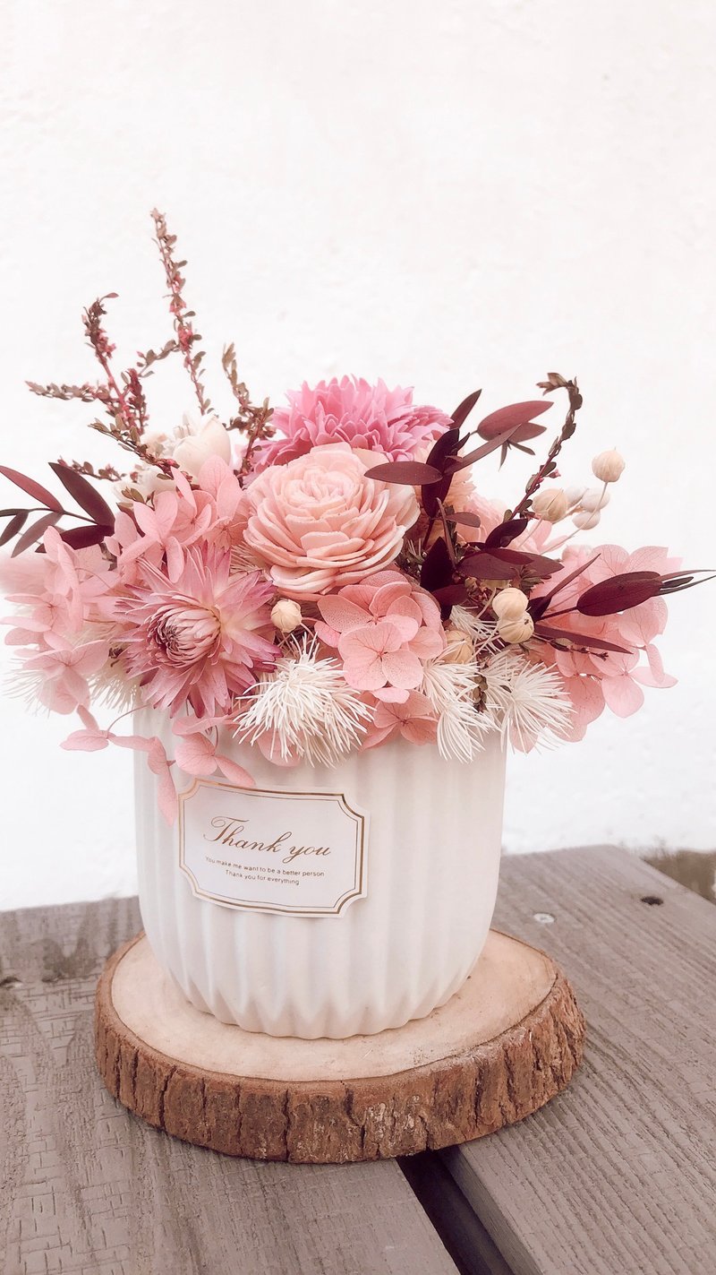 【限量优惠】FAITH FLORAL 【永生干燥盆花】温柔悸动不已款 - 干燥花/捧花 - 植物．花 粉红色