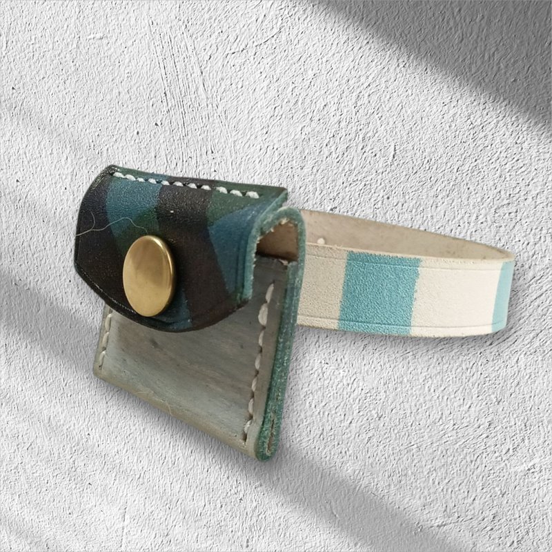 真皮 小型犬用 附证件套项圈 活力条纹 - 项圈/牵绳 - 真皮 多色