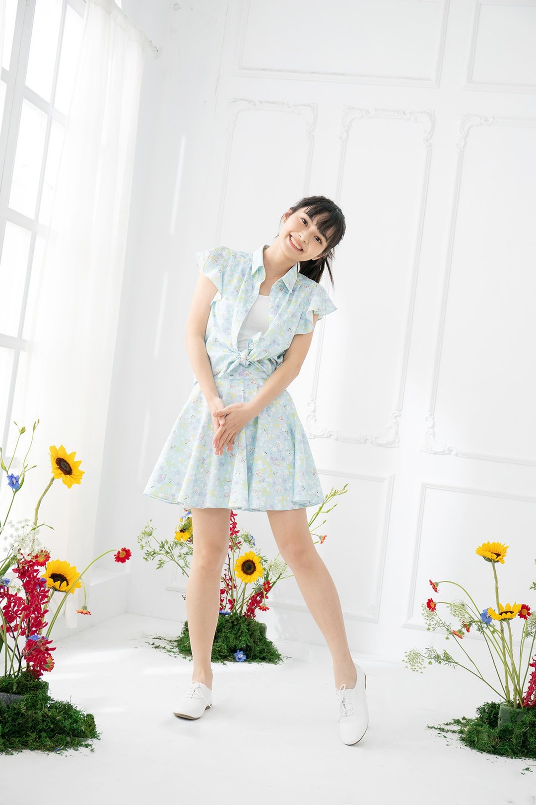 【LADY】夏天少女 飘逸太阳裙 短裙 防走光内里 北海道合谷色 - 裙子 - 棉 蓝色