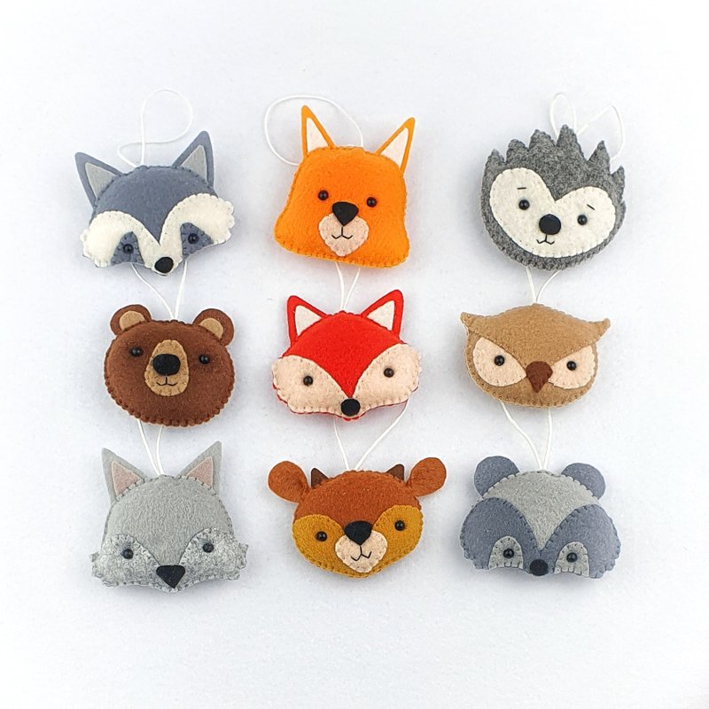 Woodland animals ornament set of 9, plush Forest animals, - 玩具/玩偶 - 聚酯纤维 