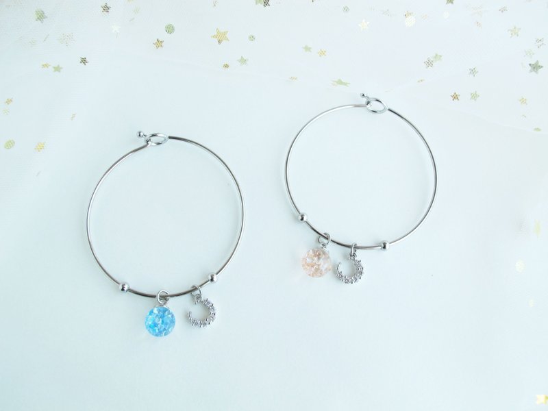 Rosy Garden 银色流沙水晶球露娜月亮手镯 手环 - 手链/手环 - 玻璃 粉红色