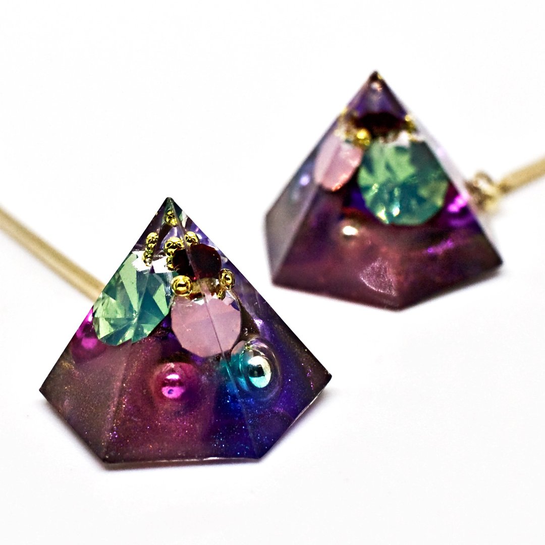Hexagon Plastic Earrings (Dionysus) - 耳环/耳夹 - 树脂 多色