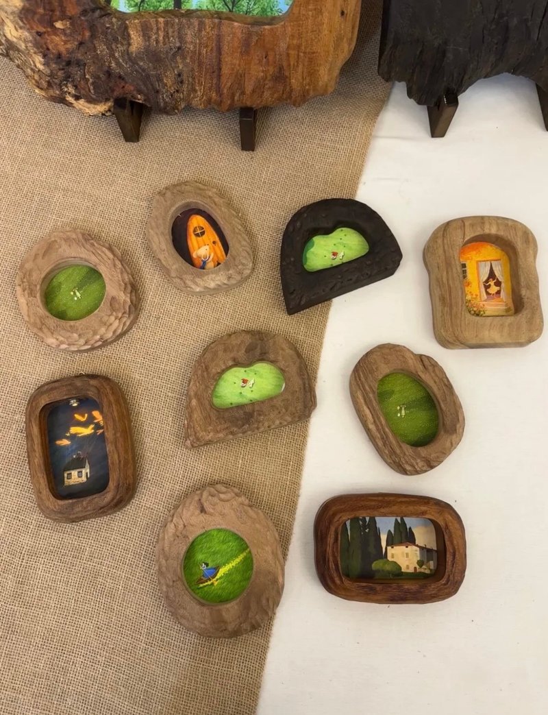 YuanPearl實木手工木作迷你立體雕刻繪畫相框治癒禮物 - 画框/相框 - 木头 咖啡色