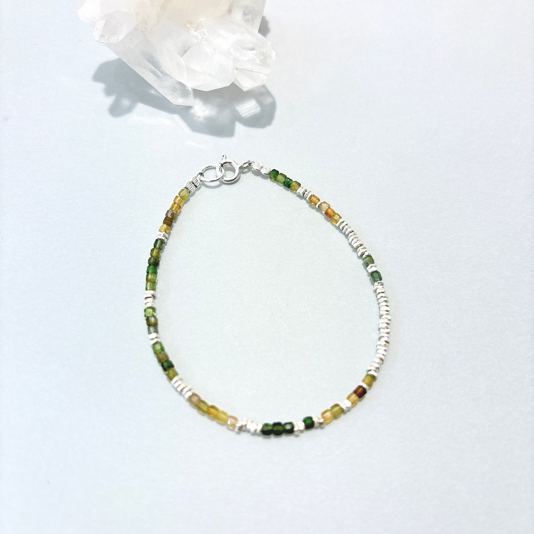 Ops Tourmaline Gemstone Silver-碧玺/纯银/手链/限定/方糖/手链 - 手链/手环 - 宝石 多色