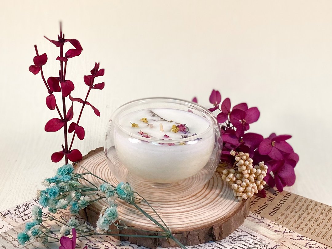 【手作香氛蜡烛】40ml小圆双层杯(可选精油)情人节礼盒/定制化 - 蜡烛/烛台 - 玻璃 