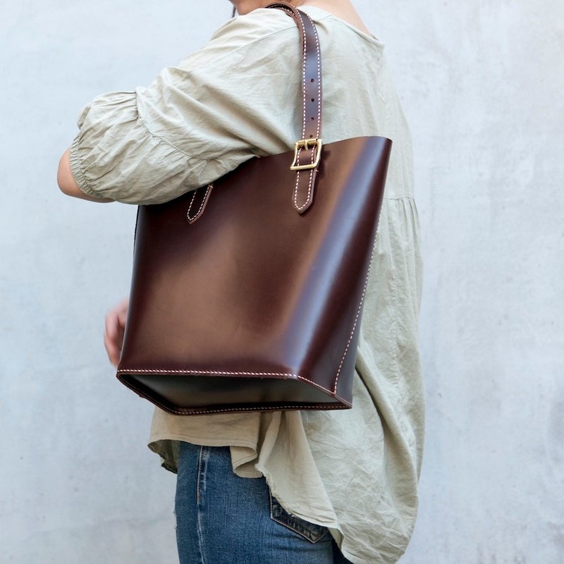 Be Two ∣ 真皮 手工 托特包 手提 肩背 牛皮 大容量 深咖 - 手提包/手提袋 - 真皮 咖啡色