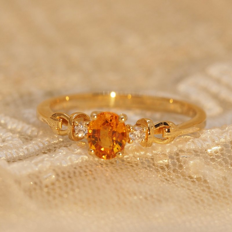 18K金橙宝石褶边戒指 18K Gold Orange Sapphire Ruffles Ring - 戒指 - 贵金属 