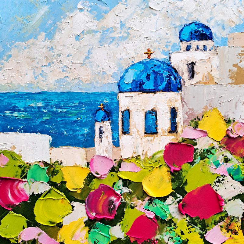 油画圣托里尼希腊风景原创墙艺术装饰 - 墙贴/壁贴 - 其他材质 多色