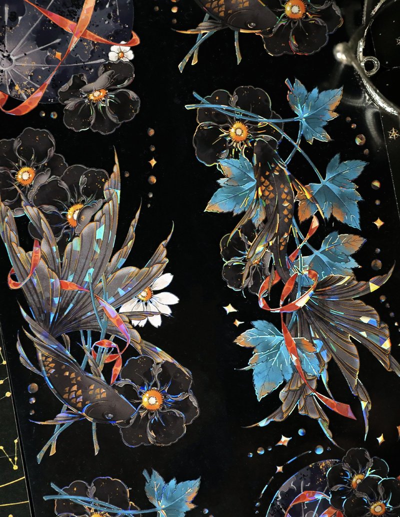 鱼隐辉月 金魚集 PET 紙膠帶 鐳射金 貝殼光 10米卷 - 纸胶带 - 其他材质 金色