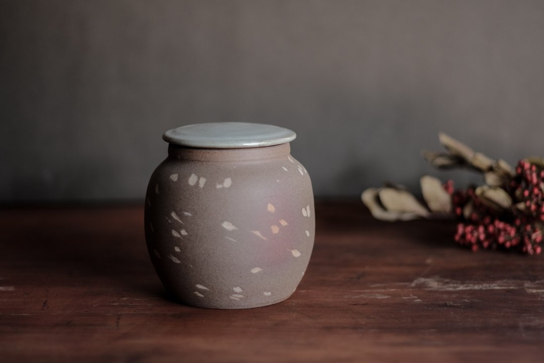 茶仓 l 土原色 镶嵌陶盖罐 - 茶具/茶杯 - 陶 咖啡色