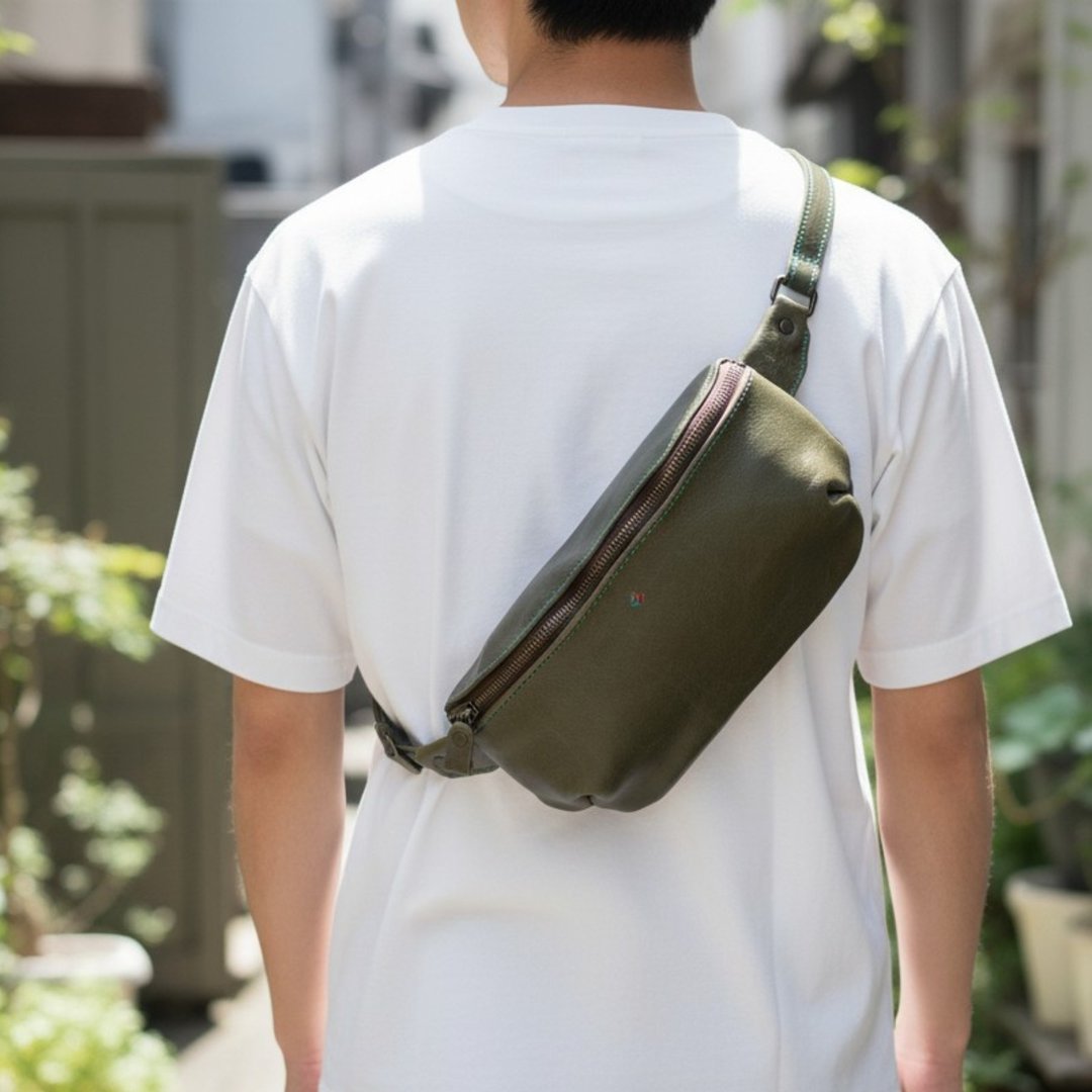 Luvo / 蓬松斜背包【6色牛革】刺绣与缝线免费定制 日本制 jb-75 - 侧背包/斜挎包 - 真皮 橘色