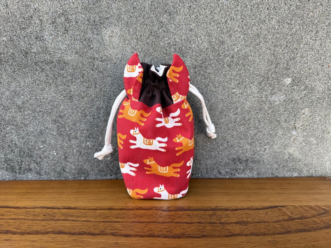 RuruRoad / 马的束口袋 / 小物包 / 每年限定商品 - 束口袋双肩包 - 棉．麻 红色