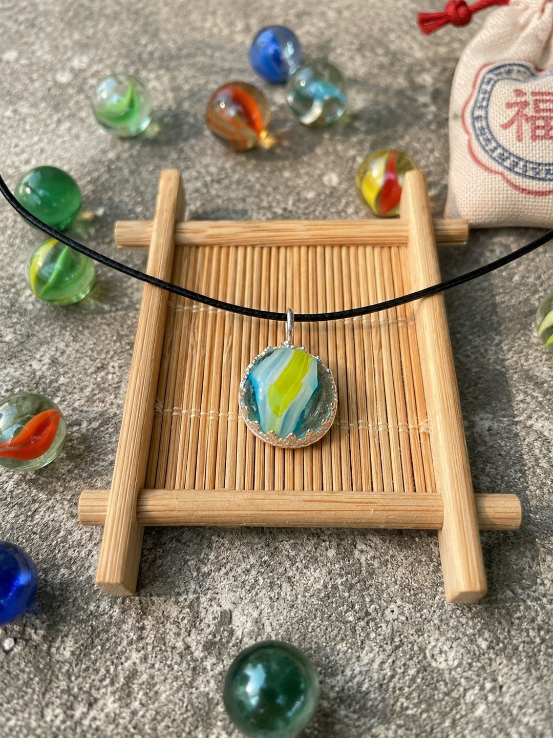 童趣流光 999 纯银手工琉璃项链 弹珠回忆系列 疗愈系设计款 - 项链 - 琉璃 多色