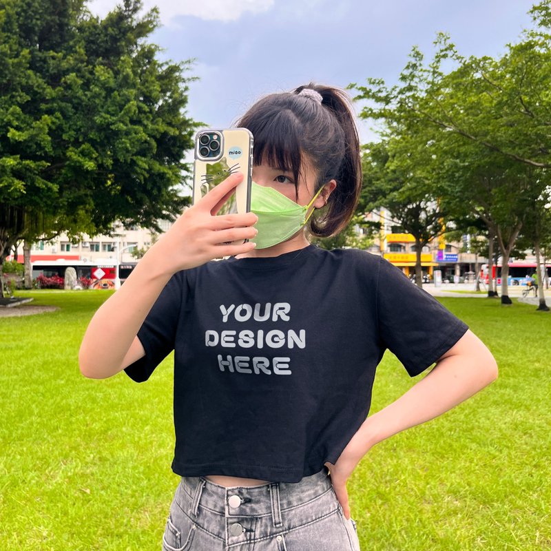 【夏日浪潮】定制图案 l 纯棉显瘦短版上衣 - 女装 T 恤 - 棉．麻 白色