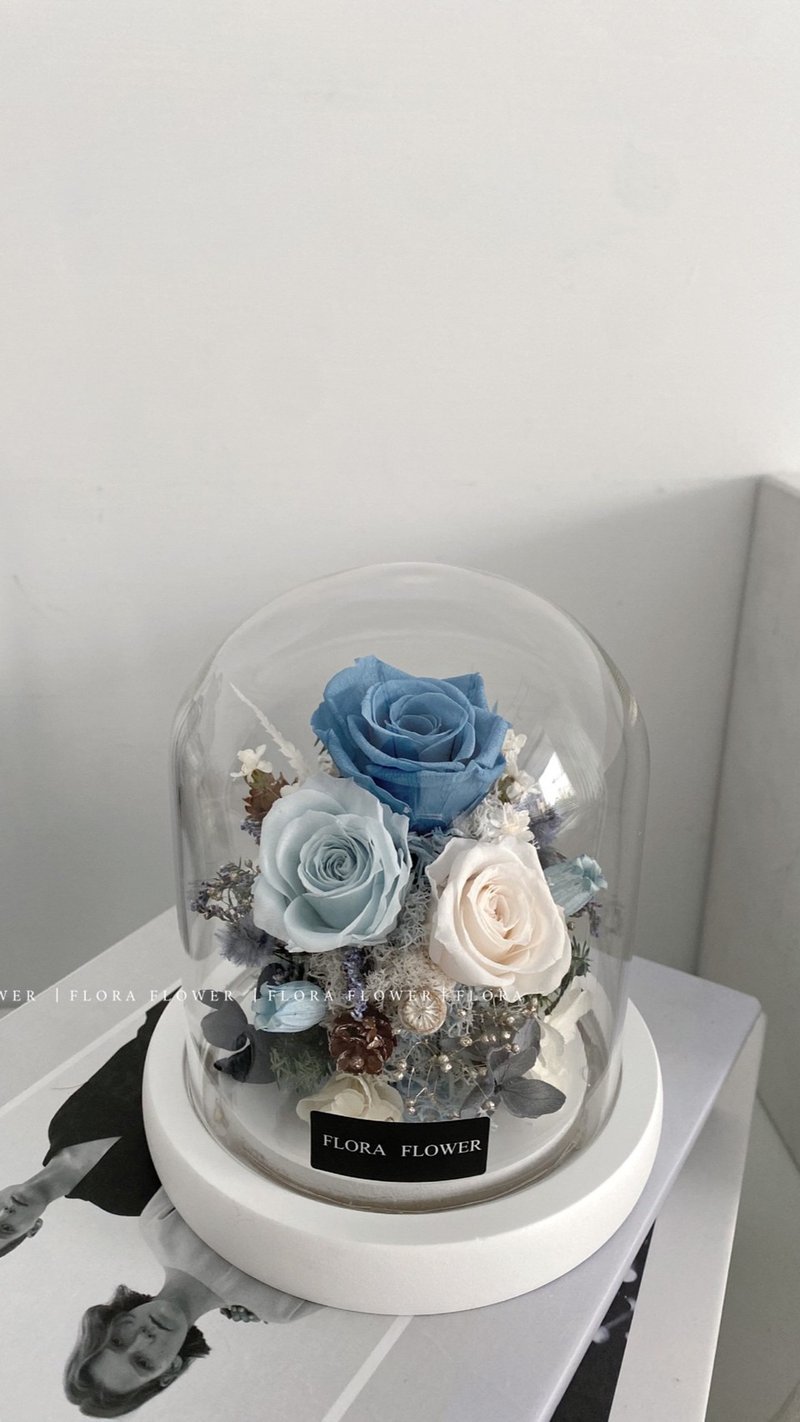 Flora Flower永生花迷你玻璃罩夜灯-森林系 - 干燥花/捧花 - 植物．花 蓝色