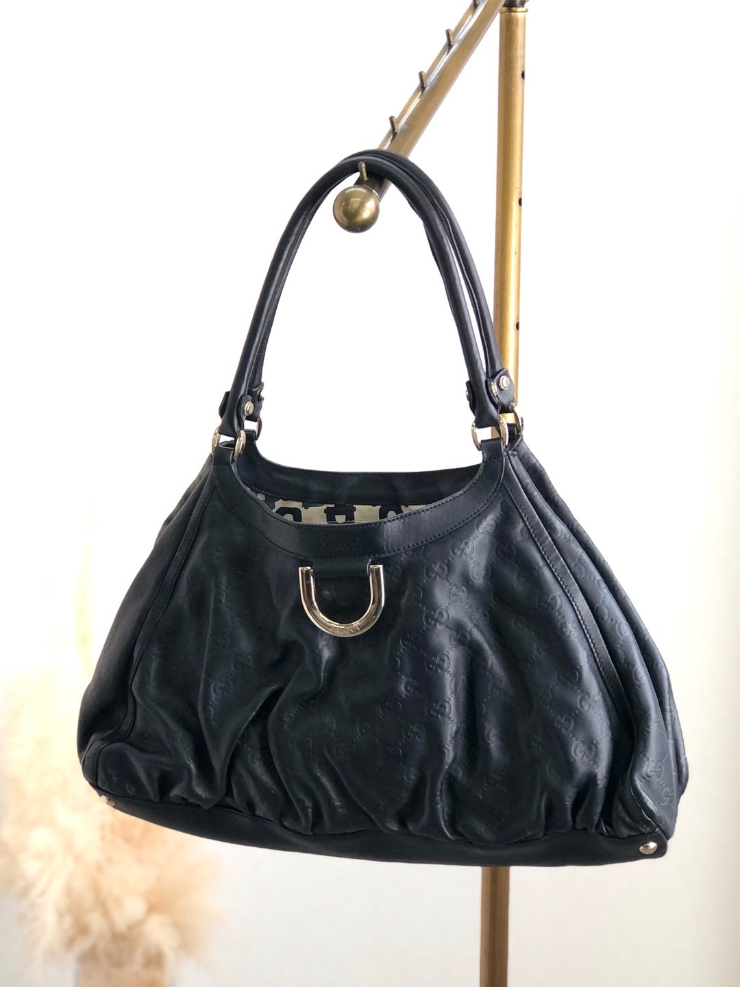 【日本直送，名牌二手包装】GUCCI Abbey GG图案单肩包黑牛皮托特包复古328sn8 - 侧背包/斜挎包 - 真皮 黑色