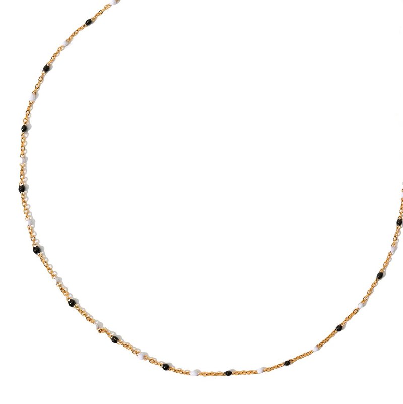黑白波点18k镀金项链 - 项链 - 不锈钢 黑色