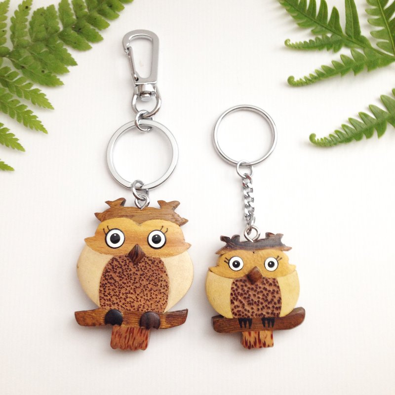 【猫头鹰系列-十月】手工木制钥匙圈/吊饰 - 钥匙链/钥匙包 - 木头 咖啡色