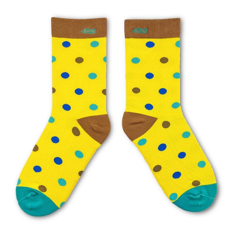 大圆点袜 黄 - 袜子 - 棉．麻 黄色