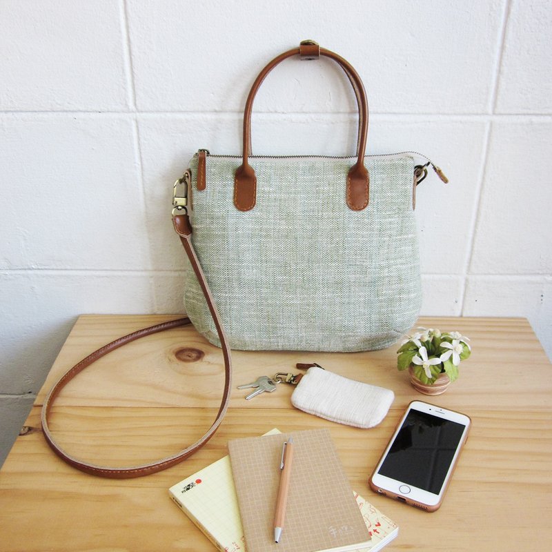 手工棉制极简小型手提斜背包-天然植物染-绿色 - 侧背包/斜挎包 - 棉．麻 绿色