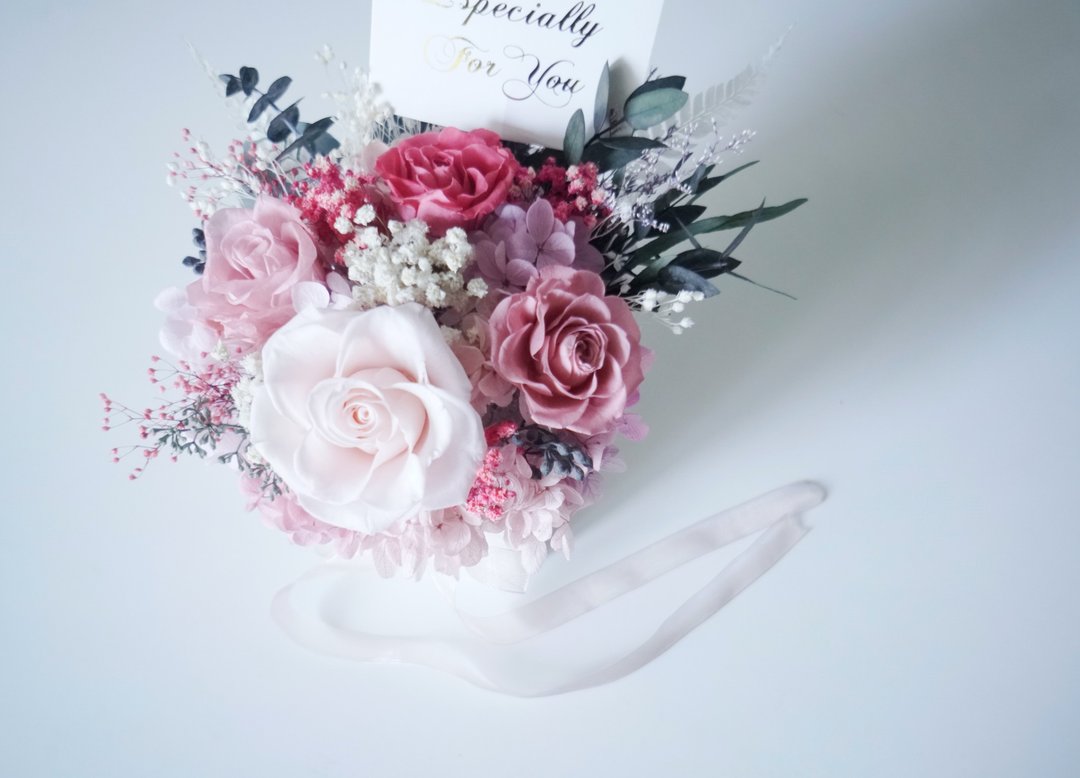 母亲节生日花礼选粉紫色系玫瑰绣球花永生花不凋花桌花 - 干燥花/捧花 - 植物．花 粉红色