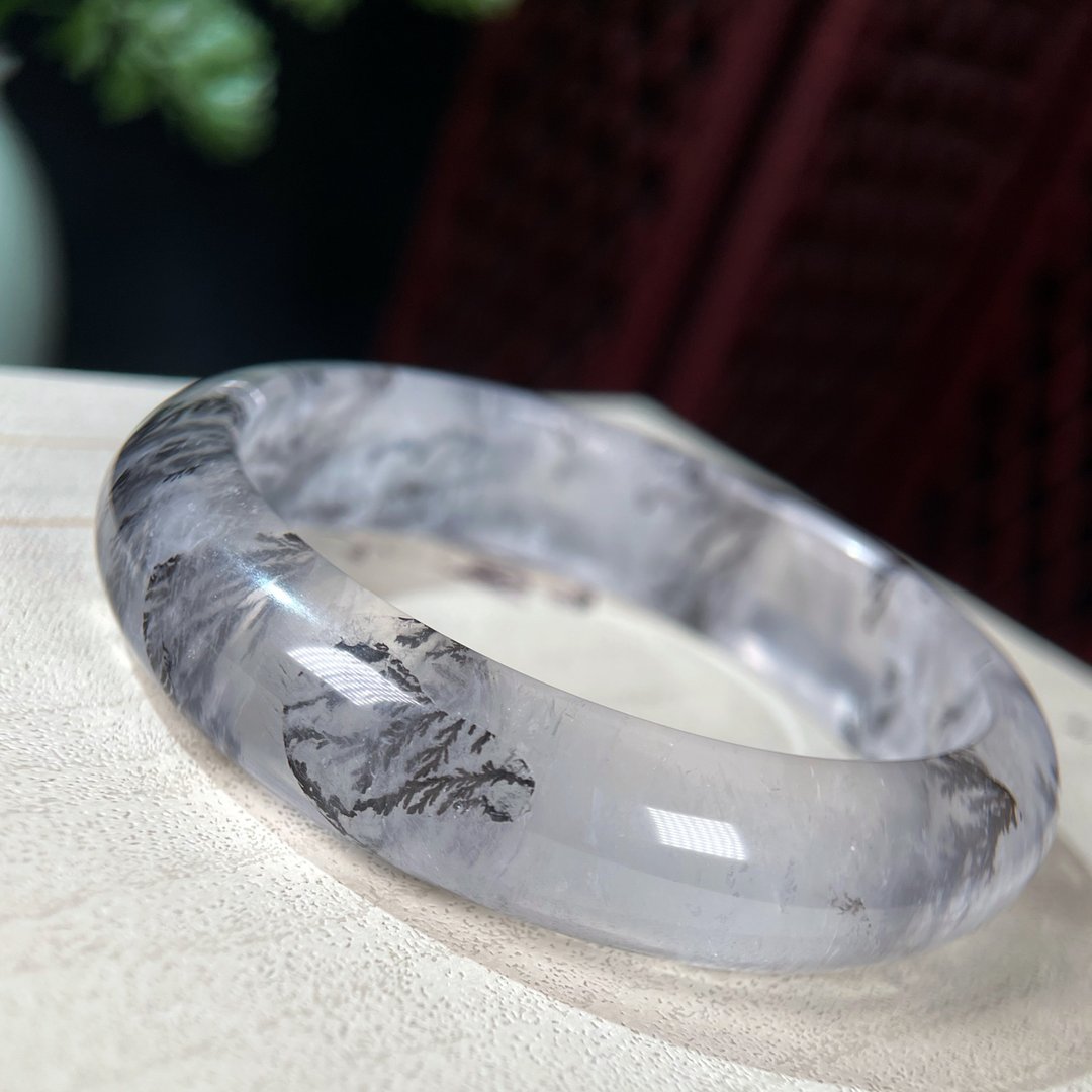 稀有小树水晶手镯59MM 冰透星光千层共生软锰矿手环 招财旺事业 - 手链/手环 - 水晶 