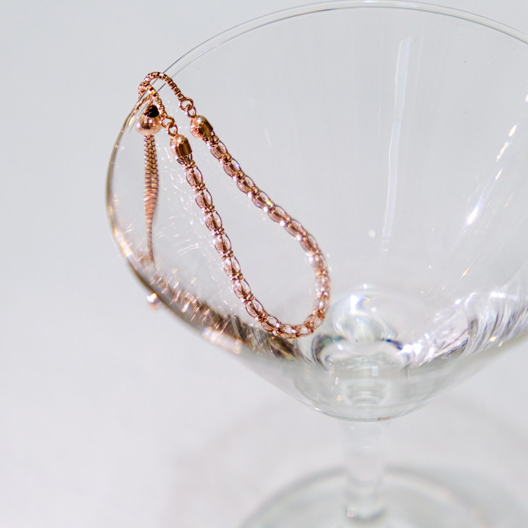 Luci Bracelet | 意大利925玫瑰金锆石滑珠可调节手链 |浪漫优雅 - 手链/手环 - 纯银 粉红色