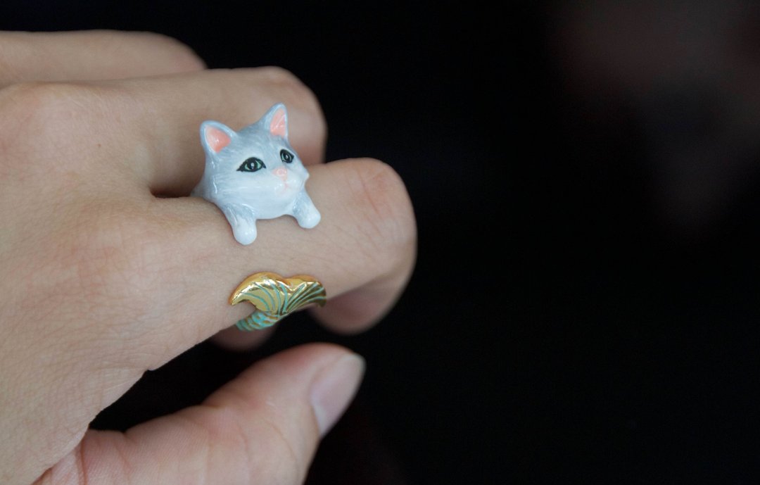 灰脸金尾布偶人鱼猫戒指 - 戒指 - 铜/黄铜 