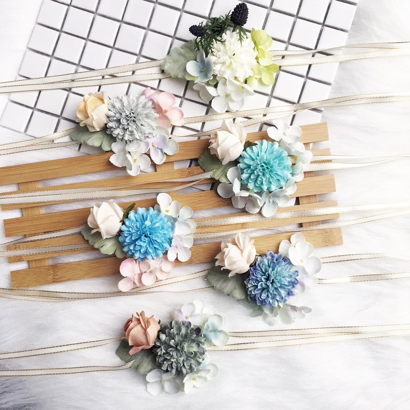 森林色系 幸福花嫁 仿真丝花手腕花一个 手挽花 伴娘 新娘 - 手链/手环 - 植物．花 多色
