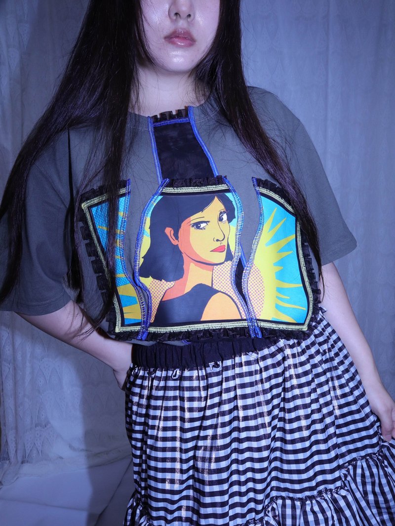 撕裂印花改造TEE9026 MEIKEIIN原创设计手作 - 女装上衣 - 其他材质 绿色