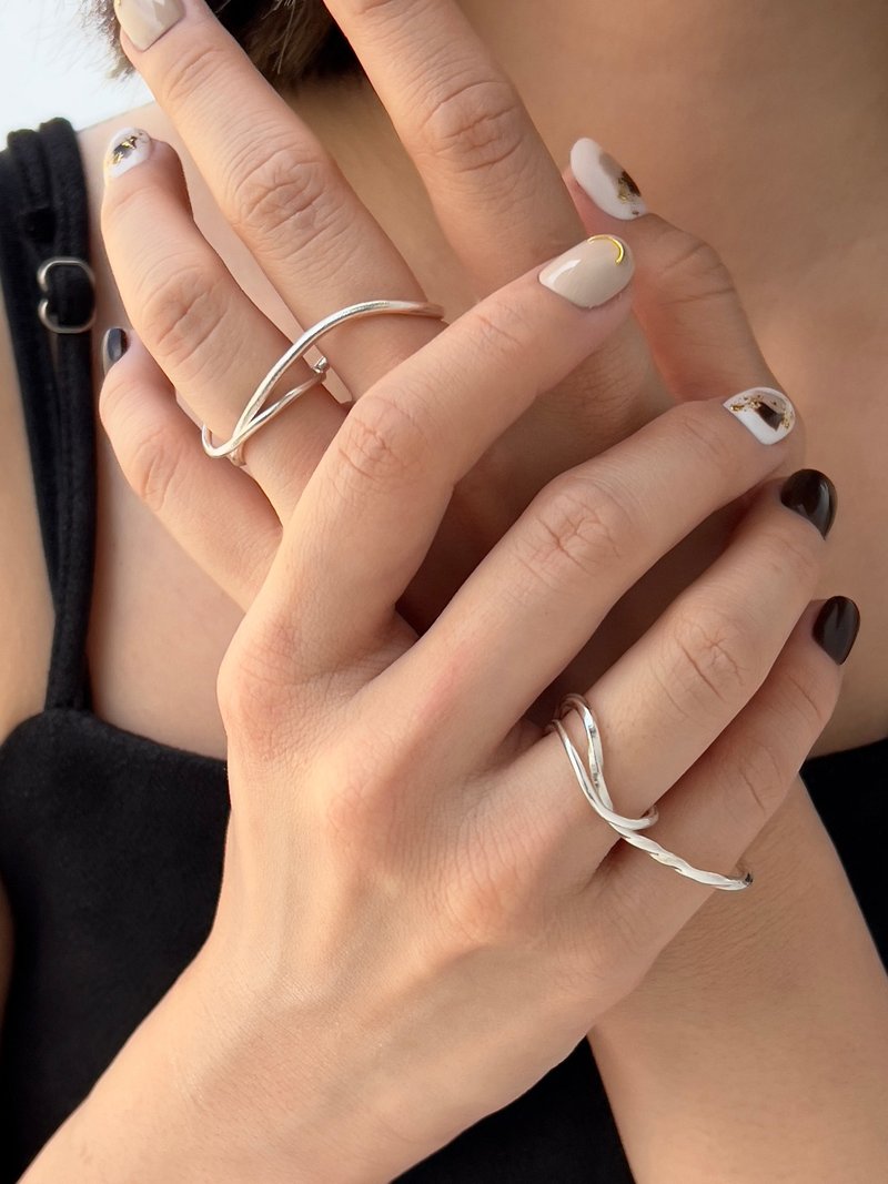 艺・流线翻转双指戒 - 戒指 - 纯银 银色