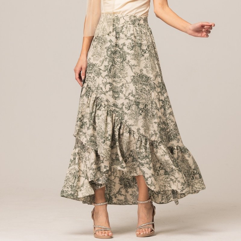 宫廷手绘不规则下摆裙  绿 (长) - 裙子 - 聚酯纤维 绿色