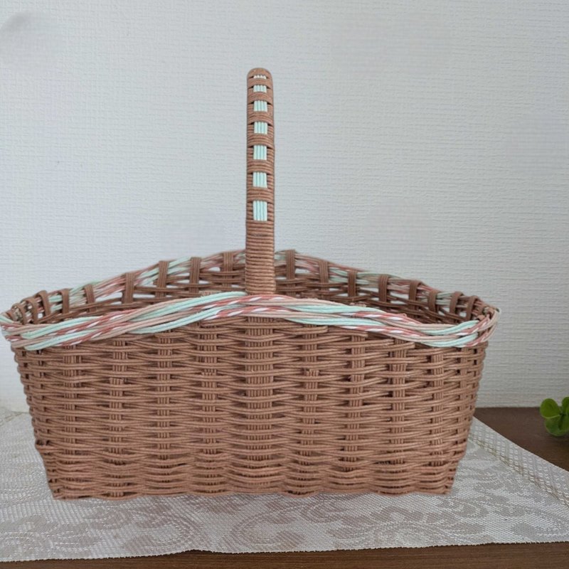 绿粉饼干色单把手小篮 面包篮 收纳盒 新生活 - 收纳用品 - 纸 咖啡色